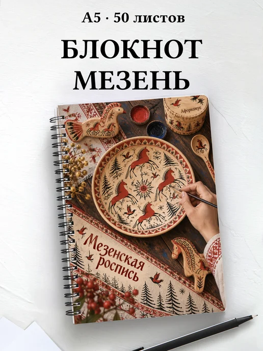 Блокнот Мезенская роспись с мотивирующими цитатами