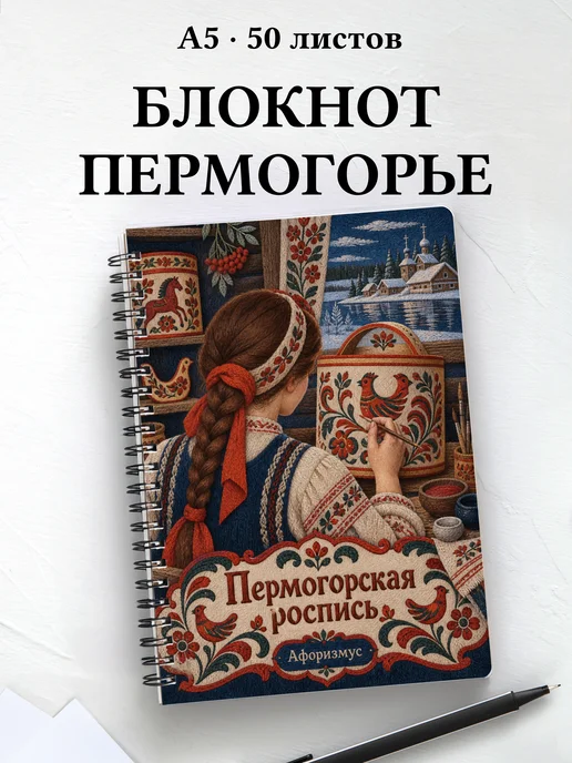 Блокнот Пермогорская роспись с мотивирующими цитатами