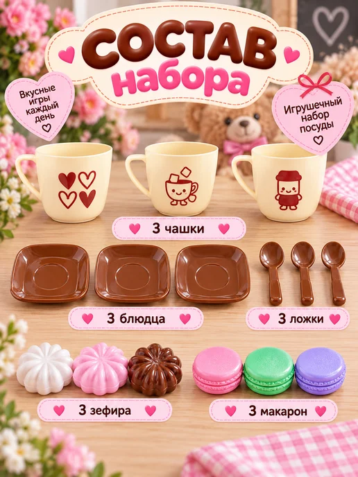 Даниэлька Игрушечная посуда "Чайный набор", бежевый, фото 2