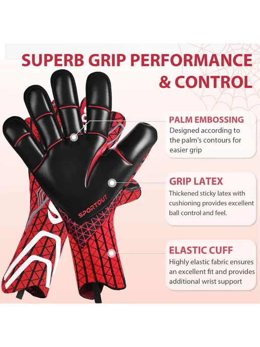 SPORTOUT Мужские Вратарские Перчатки С Латексом Super Grip 4+3 Мм, Вы, красный, фото 2