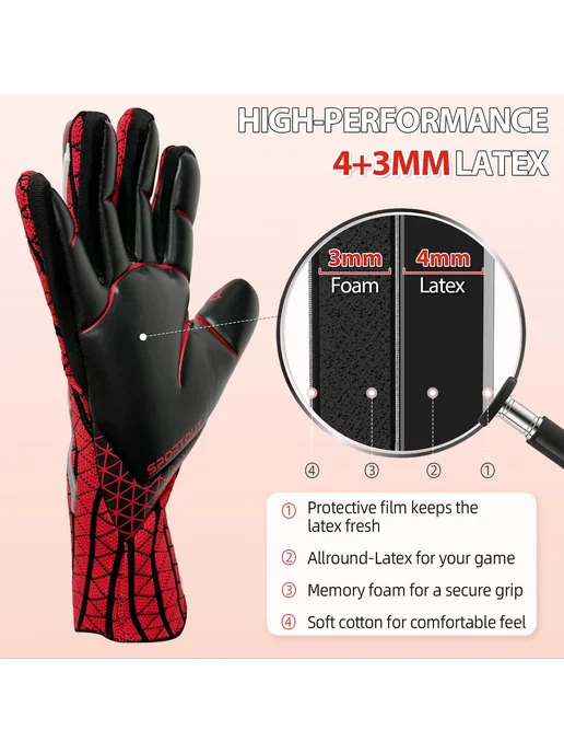 SPORTOUT Мужские Вратарские Перчатки С Латексом Super Grip 4+3 Мм, Вы, красный, фото 3