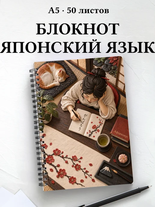 Блокнот любителя японского языка с мотивирующими цитатами