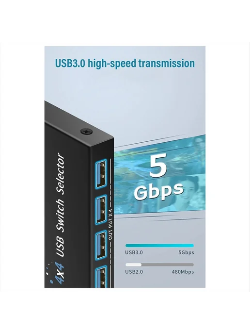 USB3.0 коммутатор KM, селектор для 4 компьютеров ноутбуков П…, вариант, фото 2