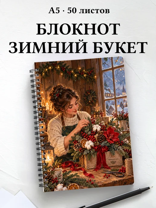 Блокнот Рождественская флористика с мотивирующими цитатами