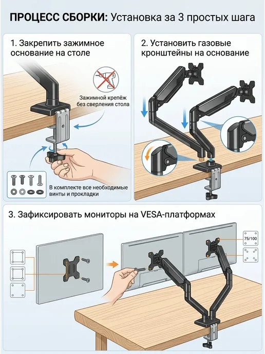 Кронштейн для тяжелых мониторов двойной на стол, вариант, фото 3