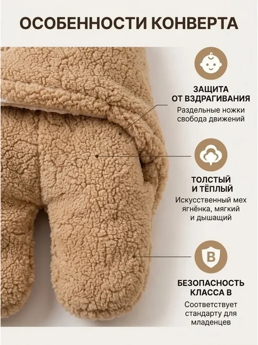 Конверт для новорожденного 62 1 Базовая коллекция Ворсин, вариант, фото 4