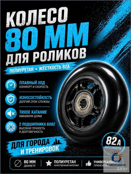Колесо для роликовых коньков 80 мм, жесткость 82A, вариант