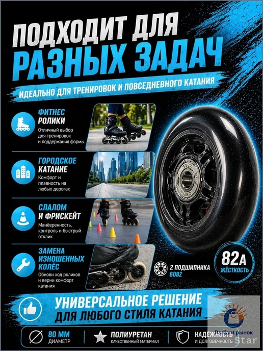 Колесо для роликовых коньков 80 мм, жесткость 82A, вариант, фото 2