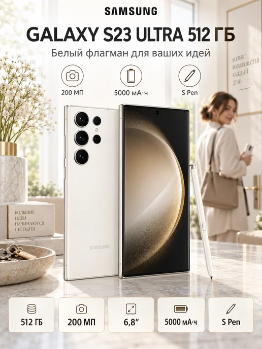 Смартфон Samsung S23 Ultra 12/512 ГБ, белый, фото 6