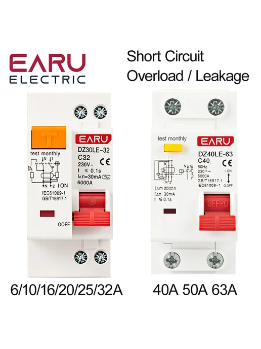 EARU Автоматический выключатель тока утечки EARUELECTRIC 6A, вариант