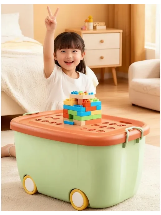 Корзина для игрушек большая с крышкой, розовый, фото 3