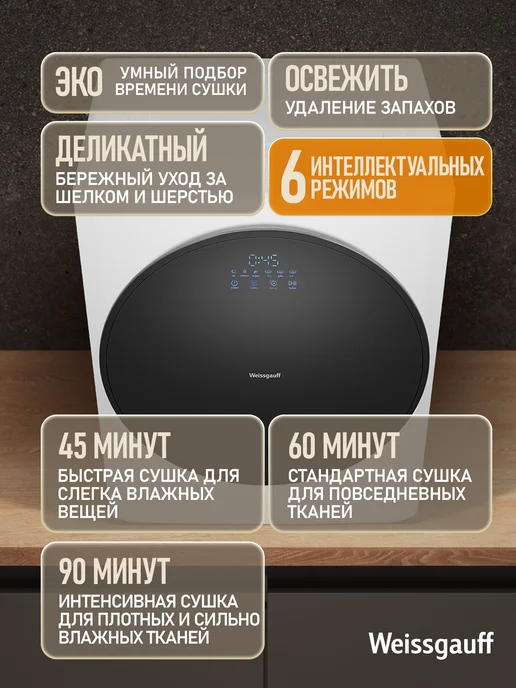 Weissgauff Компактная сушильная машина WD 465 Airvent Compact Dark Grey, белый, фото 5