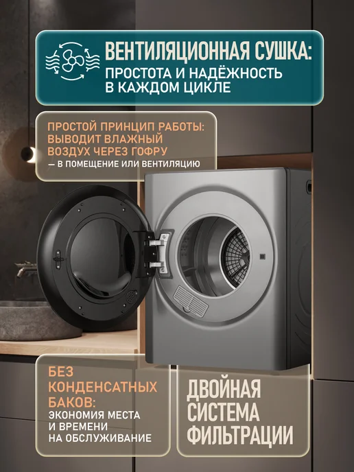 Weissgauff Компактная сушильная машина WD 465 Airvent Compact Dark Grey, серый, фото 3