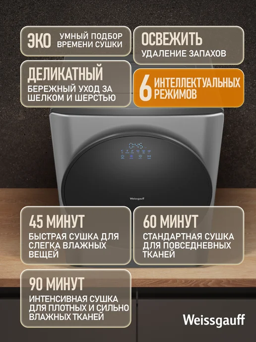Weissgauff Компактная сушильная машина WD 465 Airvent Compact Dark Grey, серый, фото 5