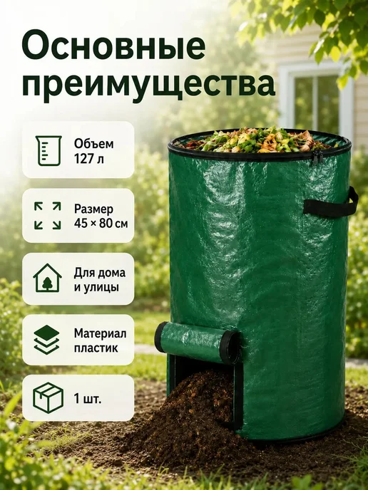 Компостный мешок 127 л, 45×80 см, 45x80 см, 127 л, фото 7