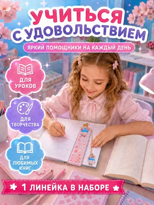 Линейка-закладка с блёстками и подвеской, шкала 15 см, 1 шт, 1 шт, фото 2