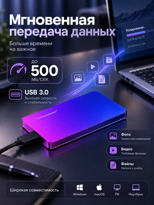 Внешний жесткий диск 500гб HDD, 500 ГБ, фото 7