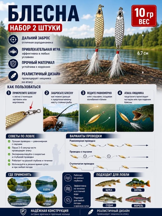 XAS Блесна колебалка ирбитка 10 гр. 2 шт, 10 г, 2 шт, фото 2
