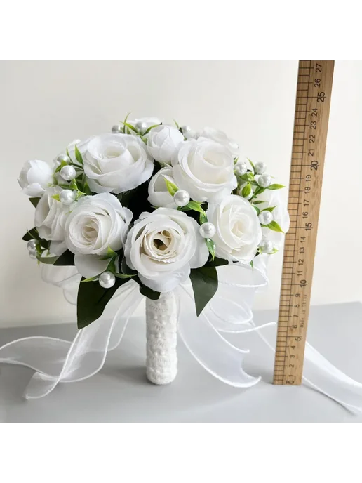LKY Fr Искусственный свадебный букет белый Белый, Boutonnier, белый, фото 2