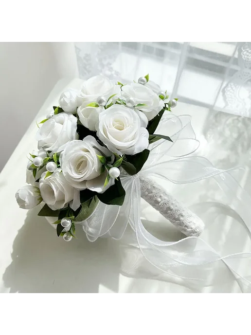 LKY Fr Искусственный свадебный букет белый Белый, Boutonnier, белый, фото 3