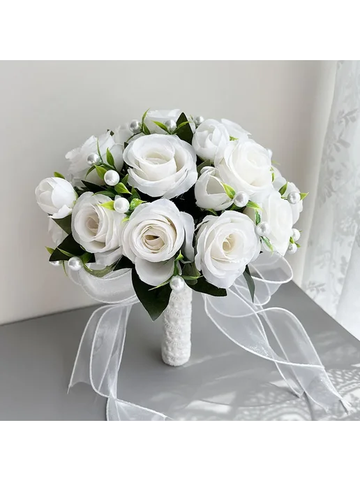 LKY Fr Искусственный свадебный букет белый Белый, Boutonnier, белый, фото 4