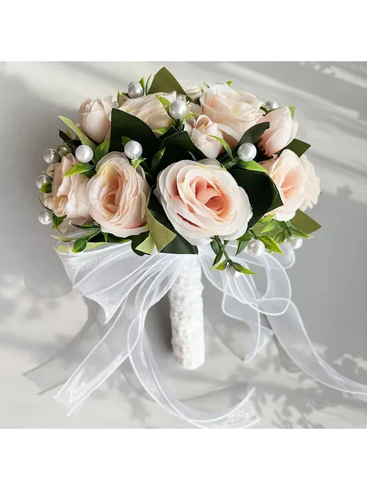 LKY Fr Искусственный свадебный букет белый Белый, Boutonnier, белый, фото 7