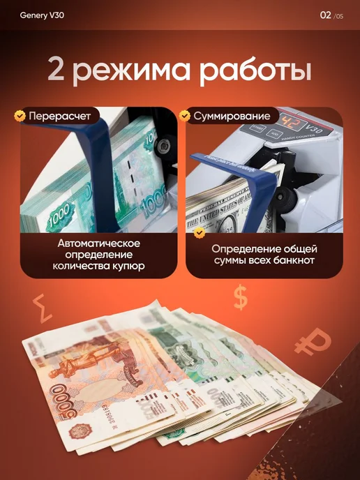 Счетчик банкнот, купюр, денег Genery V30 портативный с, бежевый, фото 2