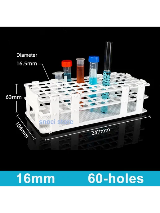 Нет бренда Пластиковая подставка для пробирок 20mm x40 holes, 16mm x60, фото 2
