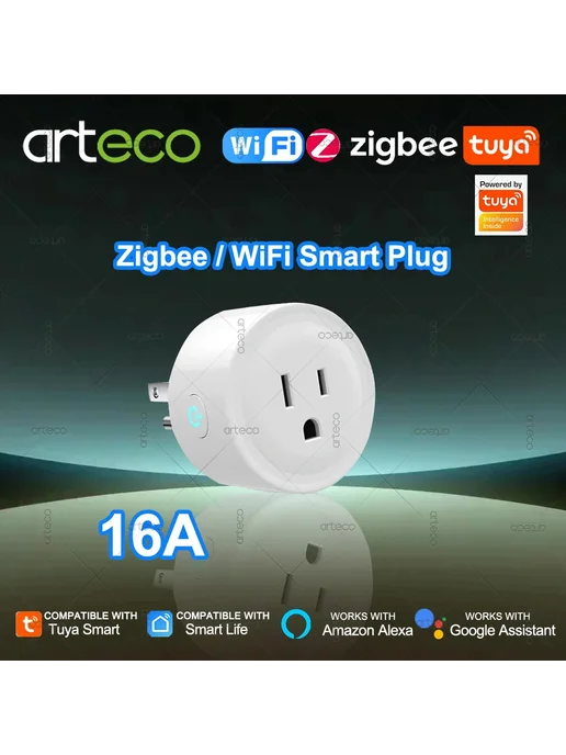 Умная розетка Tuya WiFi Zigbee 16А WiFi Version, белый, фото 2
