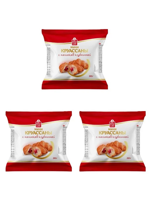 Нет бренда Мини круассаны с клубничной начинкой, 200 г, 3 шт, 200 г, 3 шт