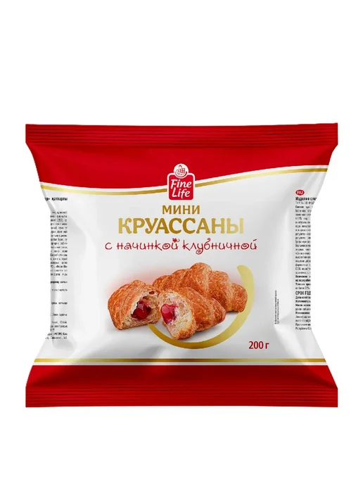 Нет бренда Мини круассаны с клубничной начинкой, 200 г, 3 шт, 200 г, 3 шт, фото 2
