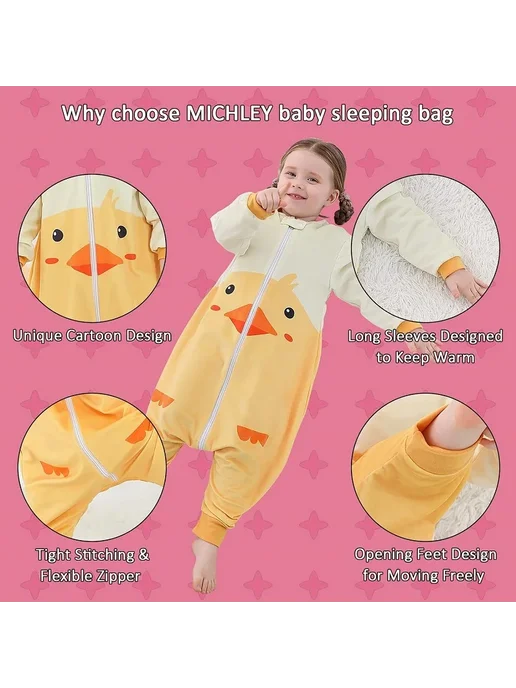 Нет бренда Детский спальный мешок MICHLEY флис для детей 1-3 лет, желтый, фото 5