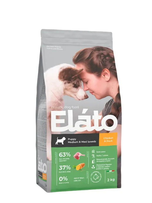 Сухой корм Elato Holistic для собак, крупные, средние, щенки, курица, утка, 4,1 кг, фото 3