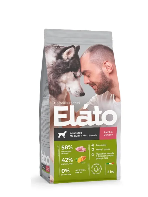 Сухой корм Elato Holistic для собак, крупные, средние, оленина, ягненок, 4,1 кг, фото 3