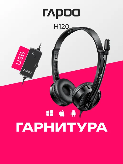 Rapoo Наушники проводные H120 Black, черный