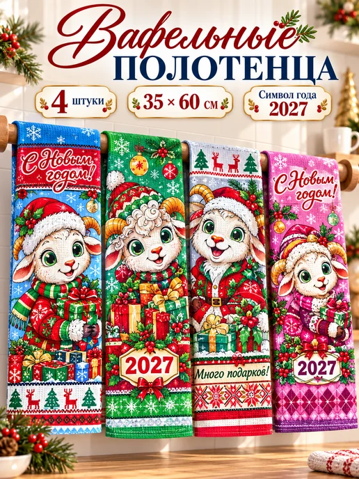 PANDORA HOME Новогодние вафельные полотенца, вариант
