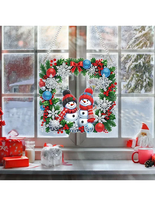 Набор для DIY снеговик, венок, алмазная мозаика, вариант, фото 7