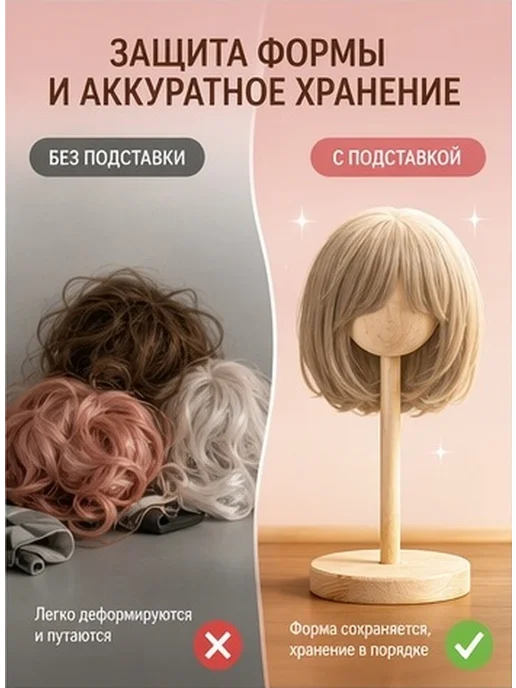 Подставка деревянная для париков и головных уборов кукол бжд, вариант, фото 2