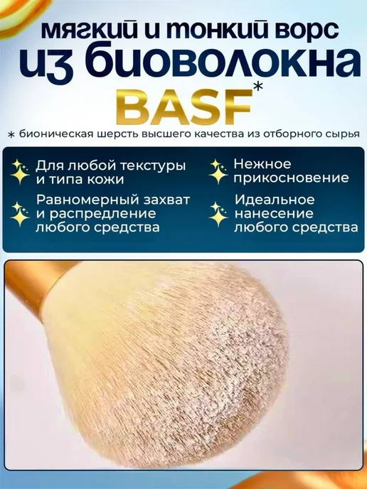 Набор кистей для макияжа 12 штук в тубусе синий золото, синий, фото 5