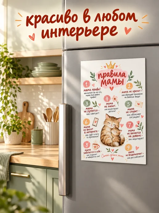 Made4you Прикольный магнит на холодильник правила мамы, вариант, фото 5