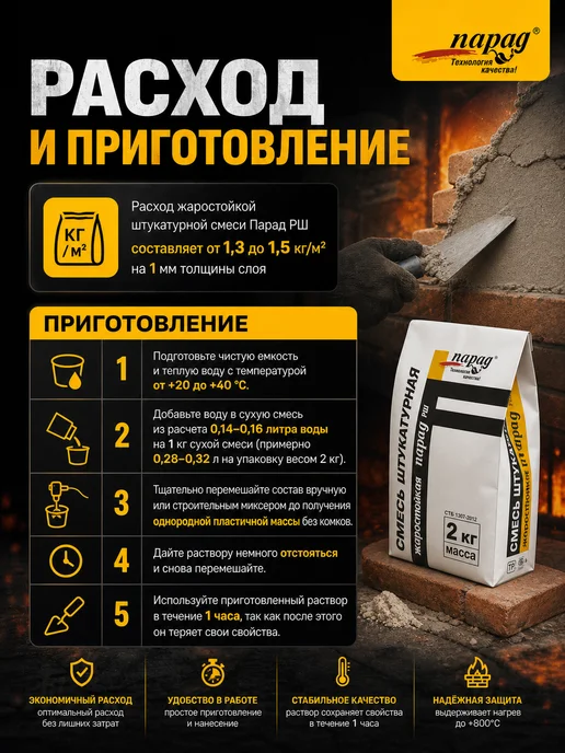 Жаростойкая кладочная смесь, термостойкая, 2кг, 2 кг, фото 4