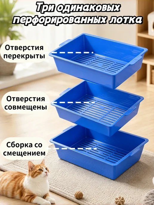 Лоток для кошек для нескольких питомцев, синий, фото 3